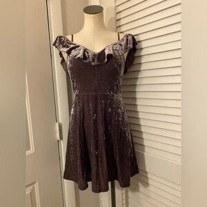 American Eagle Outfitters Velvet Ruffle Mini Dress - Brown- Size Medium